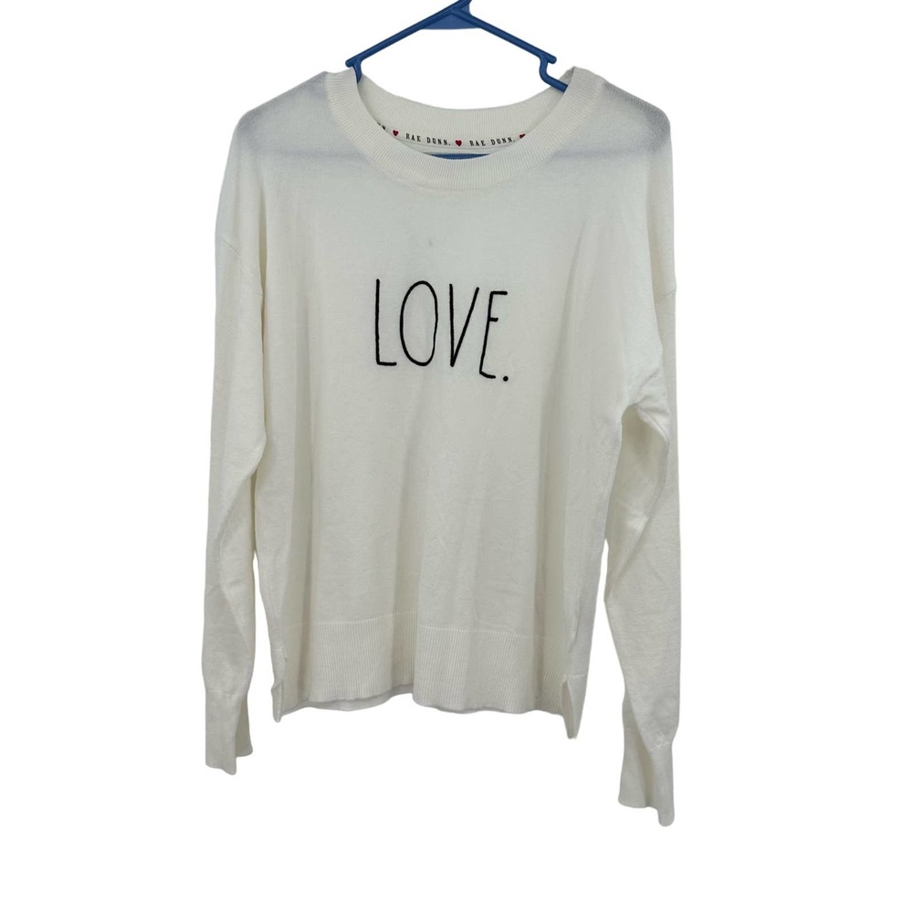 Rae Dunn size Medium new without tags long sleeve white plush shirt LOVE graphic